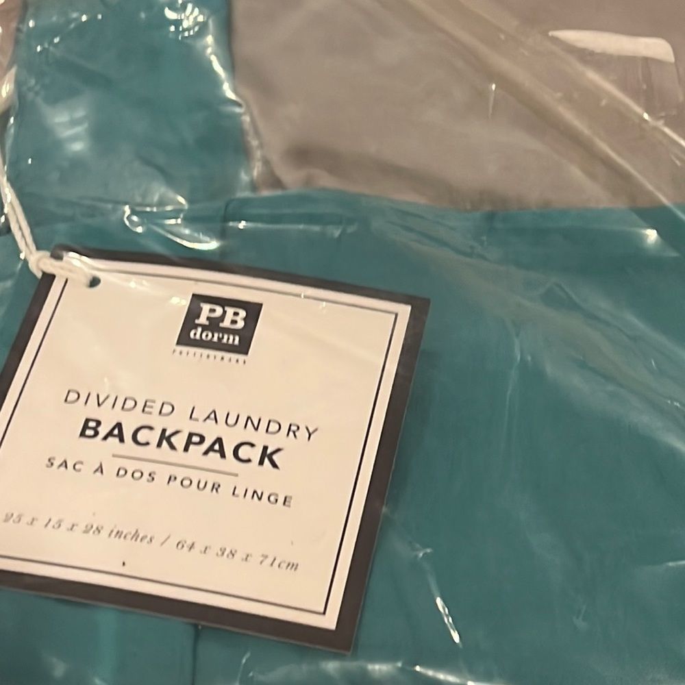 Pottery Barn Teen Dorm Divided Laundry Backpack, Teal and Gray {D}